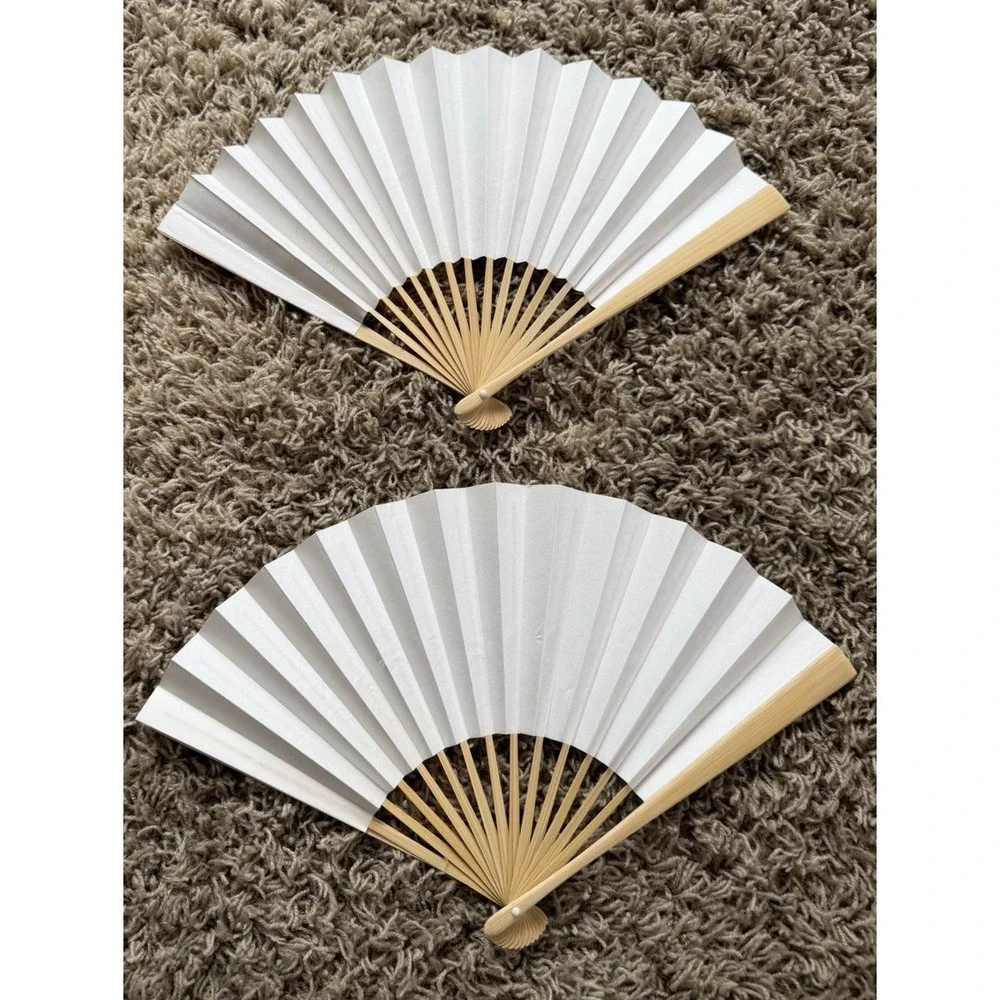 Lot Of Five Folding Hand Fans Wooden And Paper - Picture 9 of 10